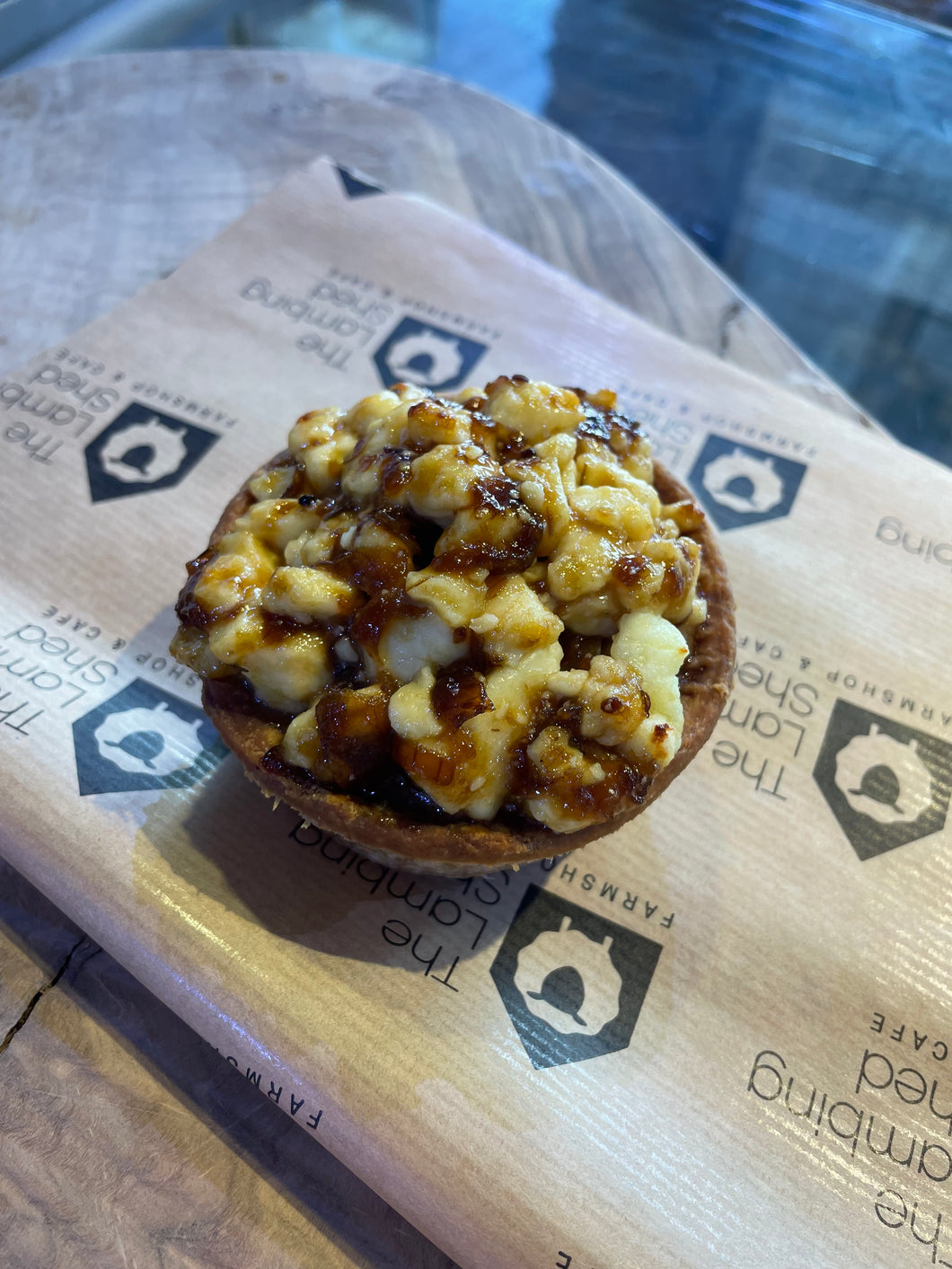 Pork Pie Topped with Wensleydale Cheese and Onion Chutney